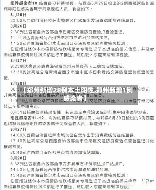 【郑州新增28例本土阳性,郑州新增1例感染者】