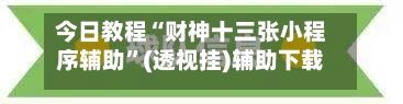 今日教程“财神十三张小程序辅助”(透视挂)辅助下载教程-第2张图片