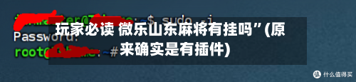 玩家必读 微乐山东麻将有挂吗	”(原来确实是有插件)-第2张图片