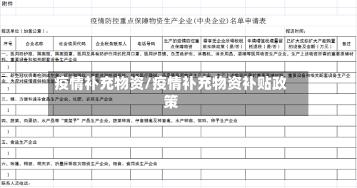 疫情补充物资/疫情补充物资补贴政策